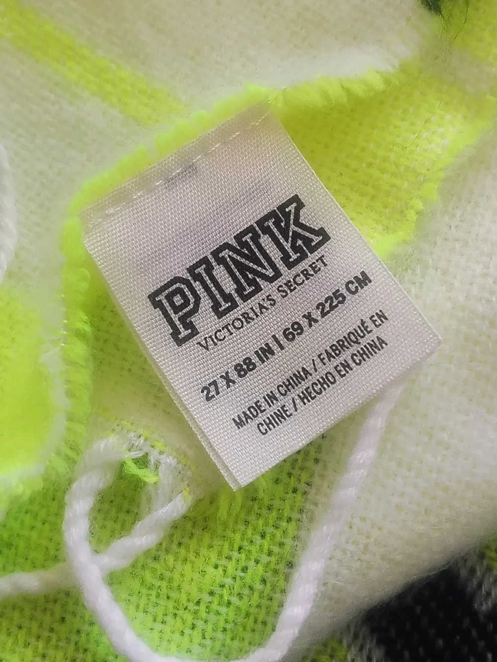 PINK Victoria's Secret Neon Yellow & Black Logo Fringe Scarf Wrap